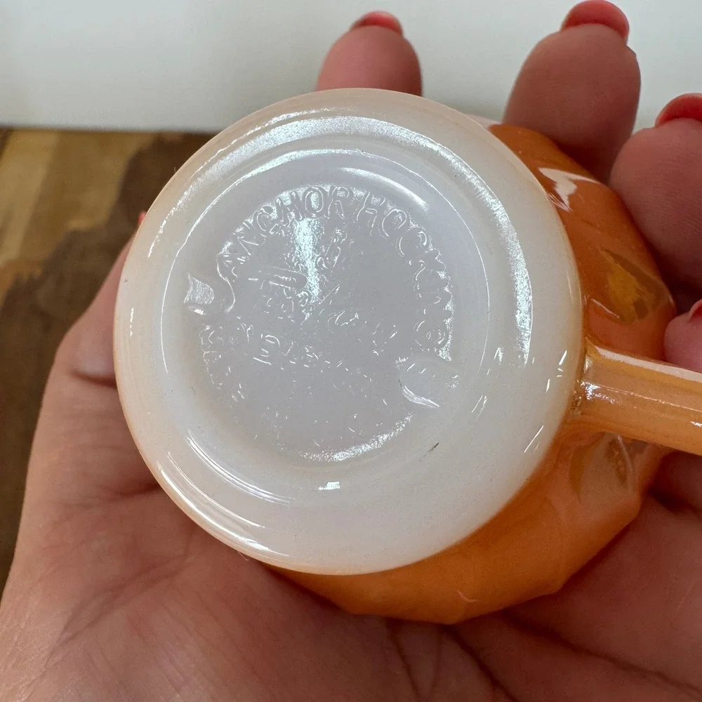 Anchor Hocking‎ Fire Ring Orange Peach Lusterware Carnival Glass Cup Saucer Set